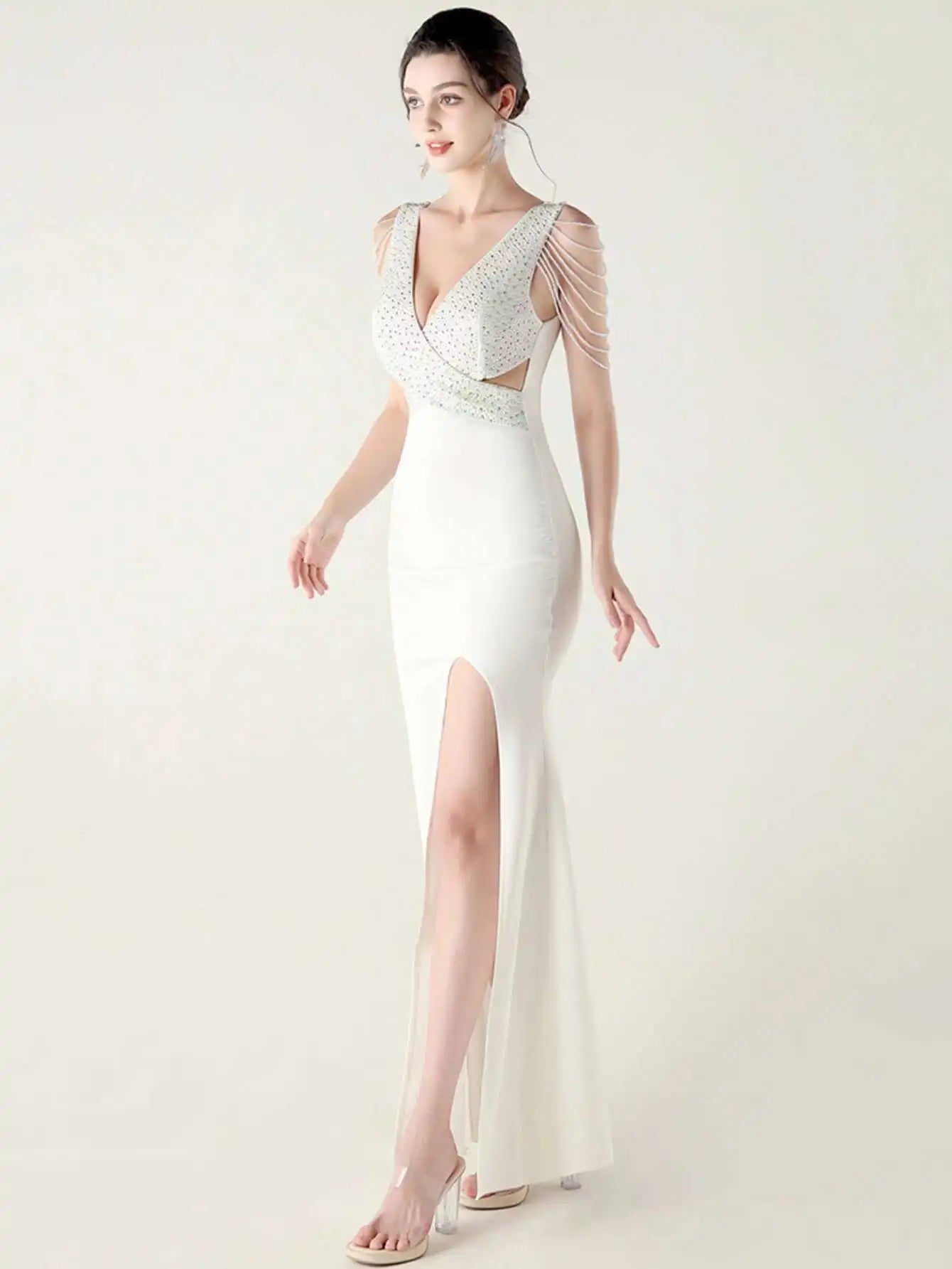 Elegant Backless Rhinestone Party Wedding Prom Evening Dresses
