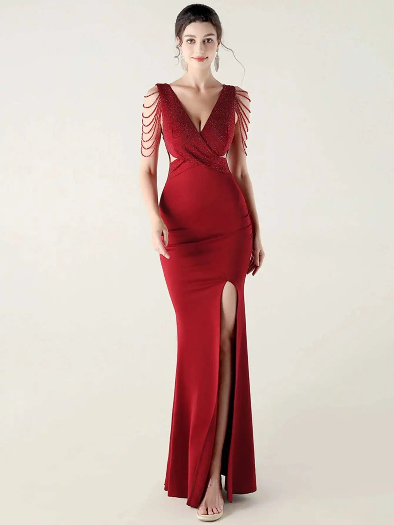 Elegant Backless Rhinestone Party Wedding Prom Evening Dresses