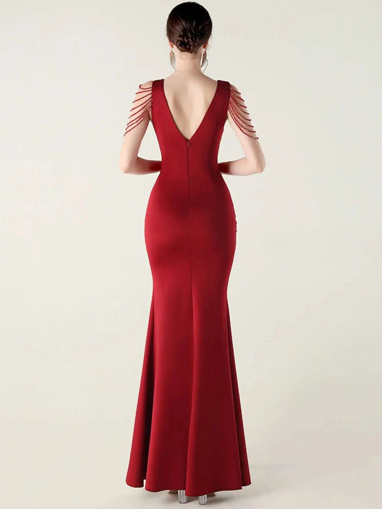Elegant Backless Rhinestone Party Wedding Prom Evening Dresses