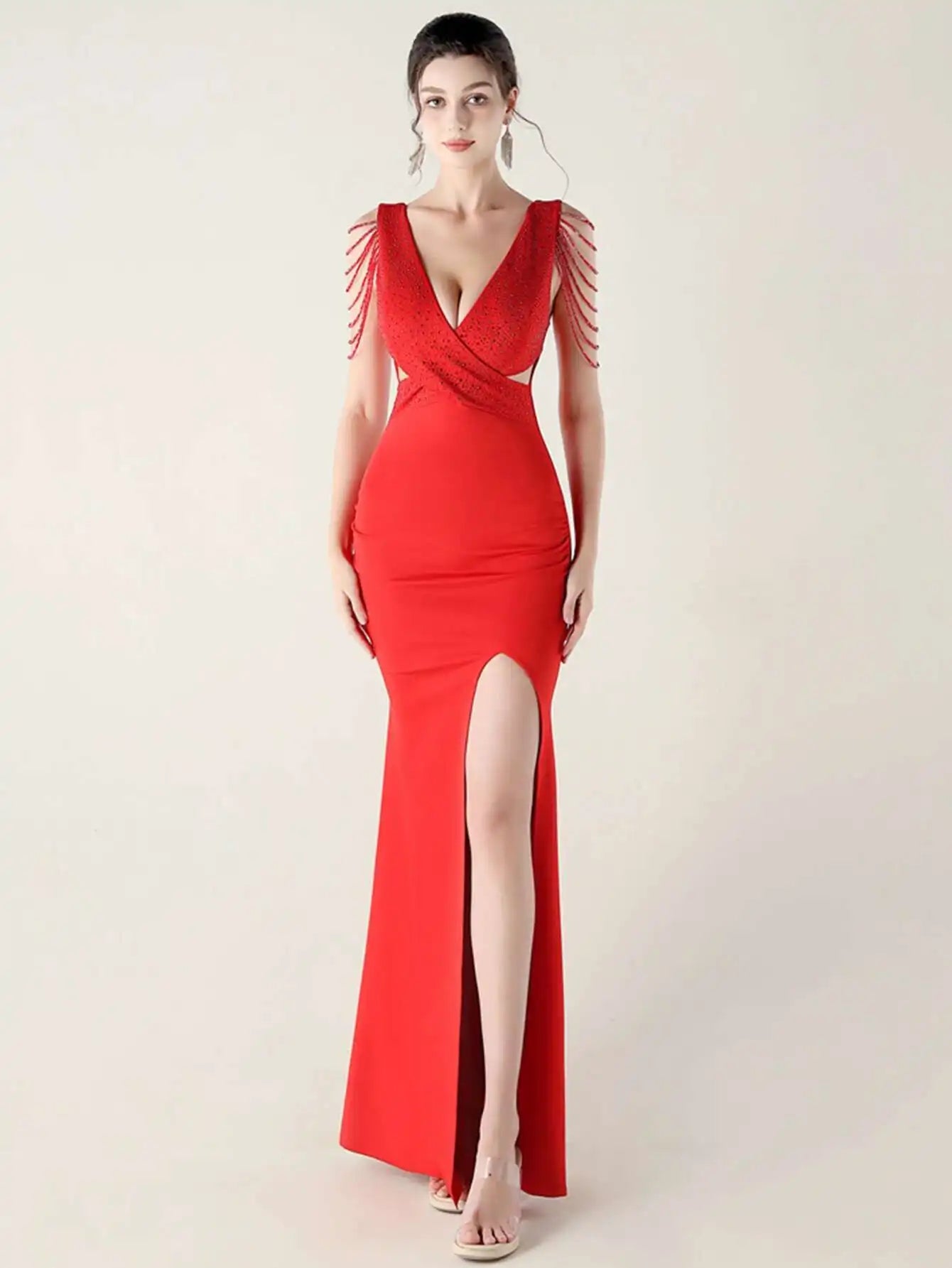 Elegant Backless Rhinestone Party Wedding Prom Evening Dresses