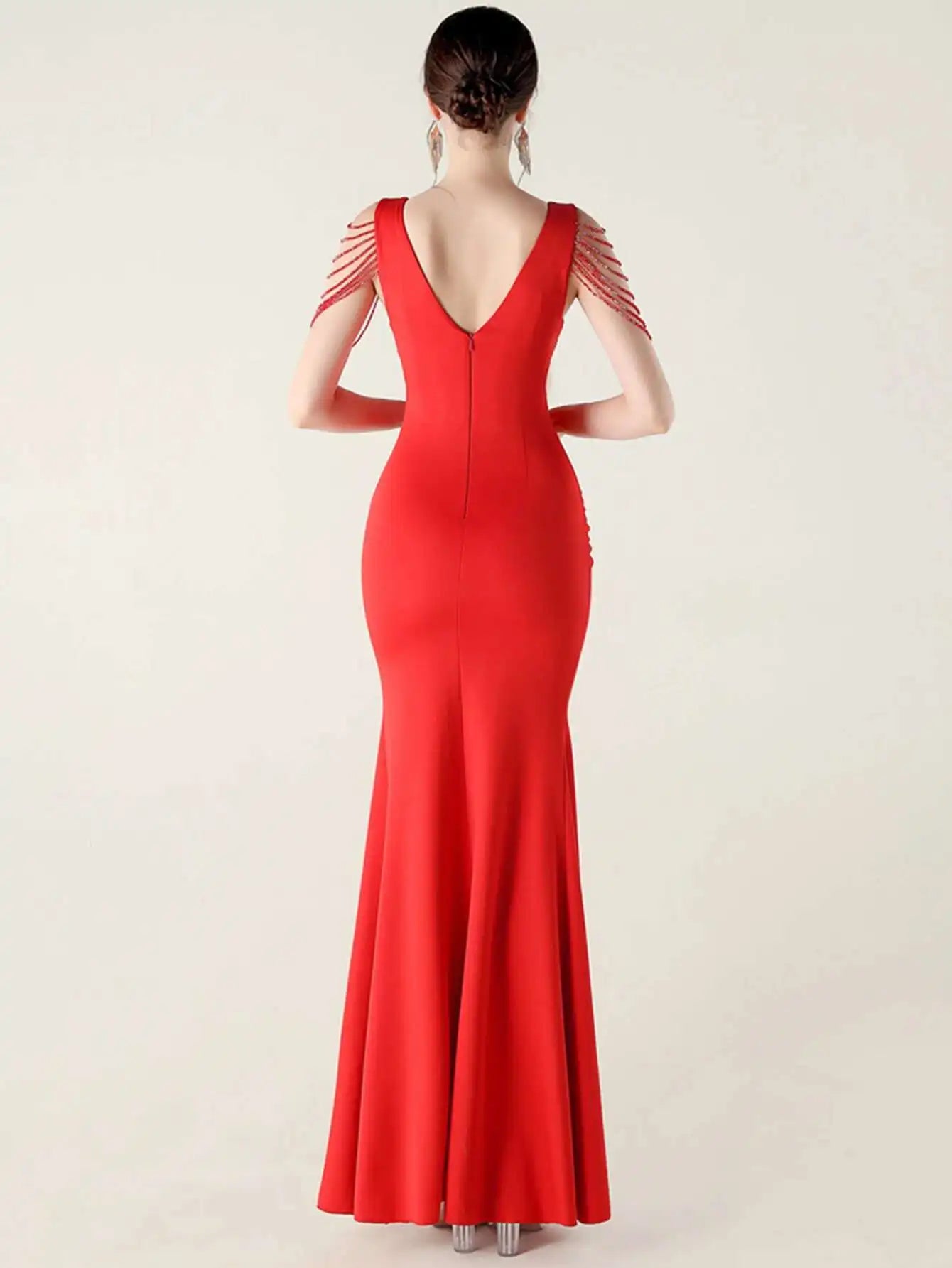 Elegant Backless Rhinestone Party Wedding Prom Evening Dresses