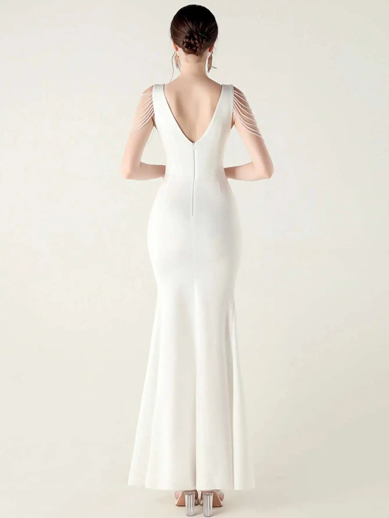 Elegant Backless Rhinestone Party Wedding Prom Evening Dresses
