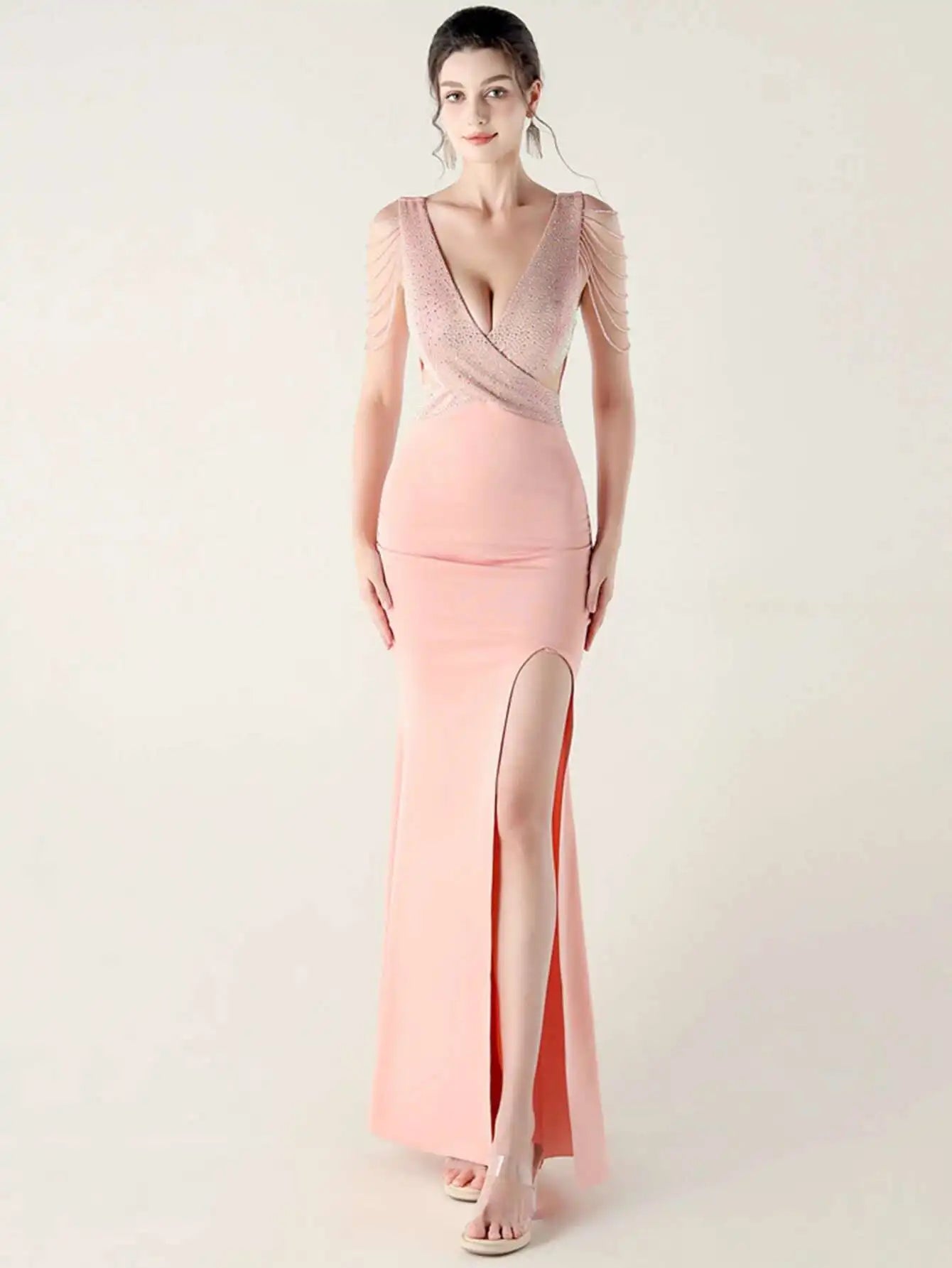 Elegant Backless Rhinestone Party Wedding Prom Evening Dresses