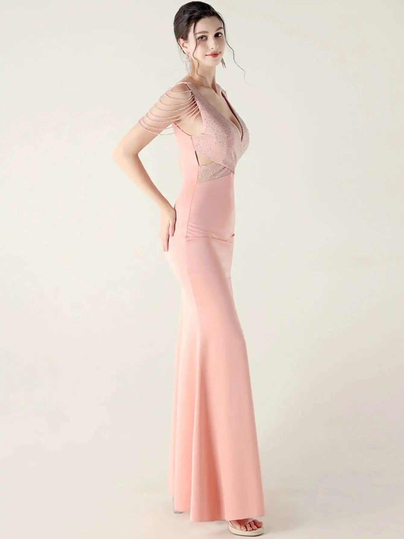 Elegant Backless Rhinestone Party Wedding Prom Evening Dresses