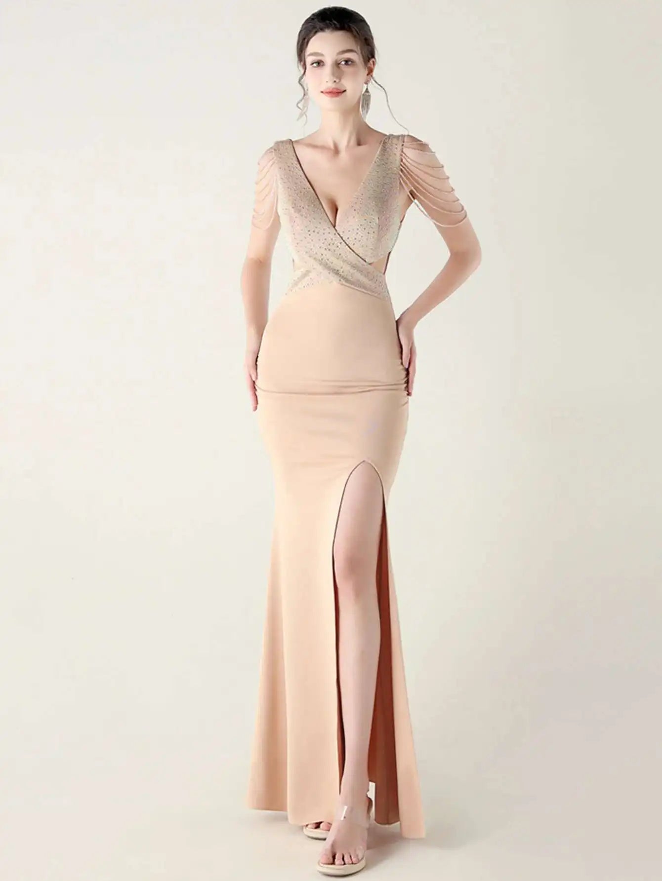 Elegant Backless Rhinestone Party Wedding Prom Evening Dresses