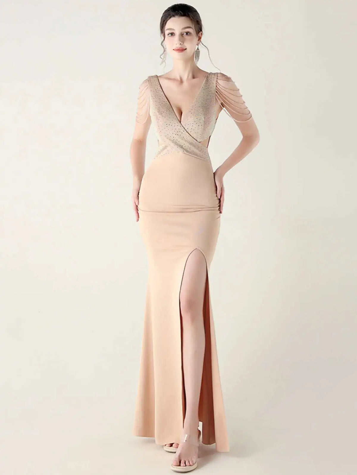 Elegant Backless Rhinestone Party Wedding Prom Evening Dresses