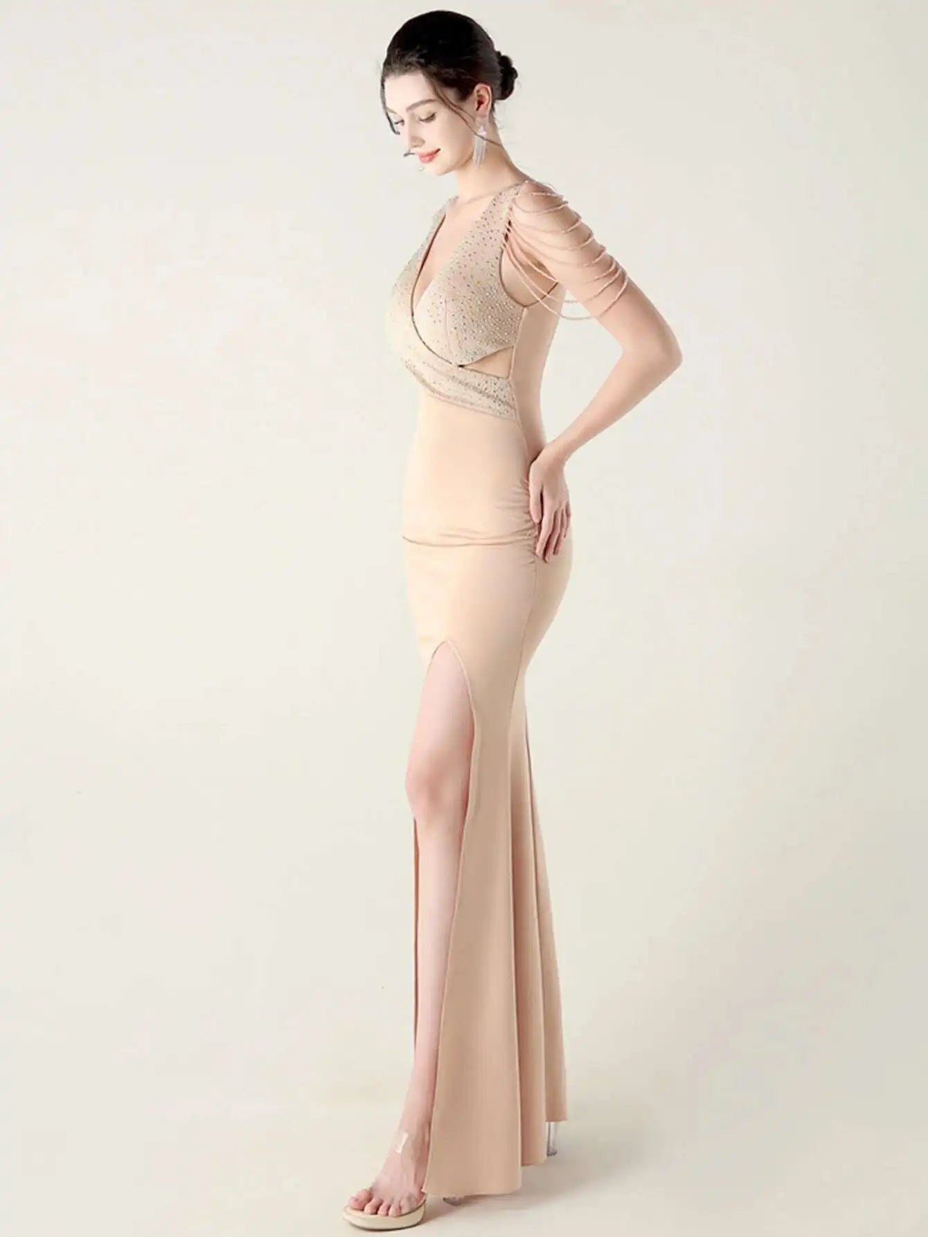 Elegant Backless Rhinestone Party Wedding Prom Evening Dresses