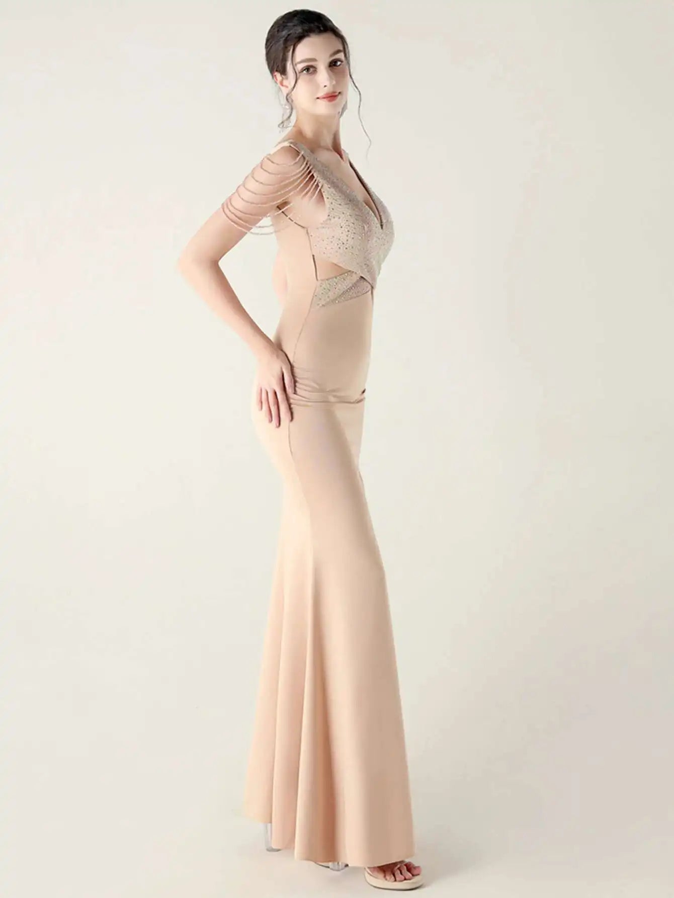 Elegant Backless Rhinestone Party Wedding Prom Evening Dresses