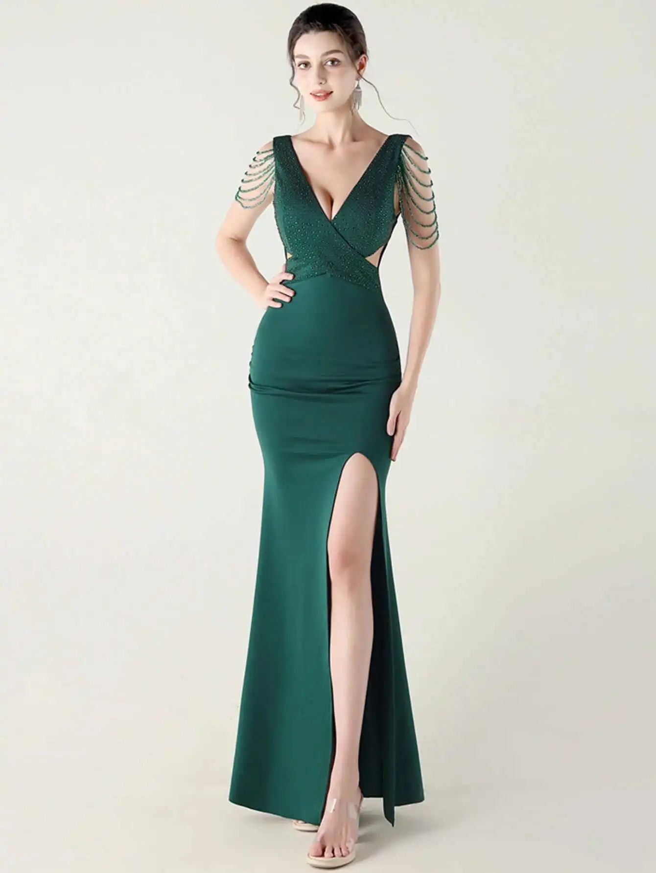 Elegant Backless Rhinestone Party Wedding Prom Evening Dresses