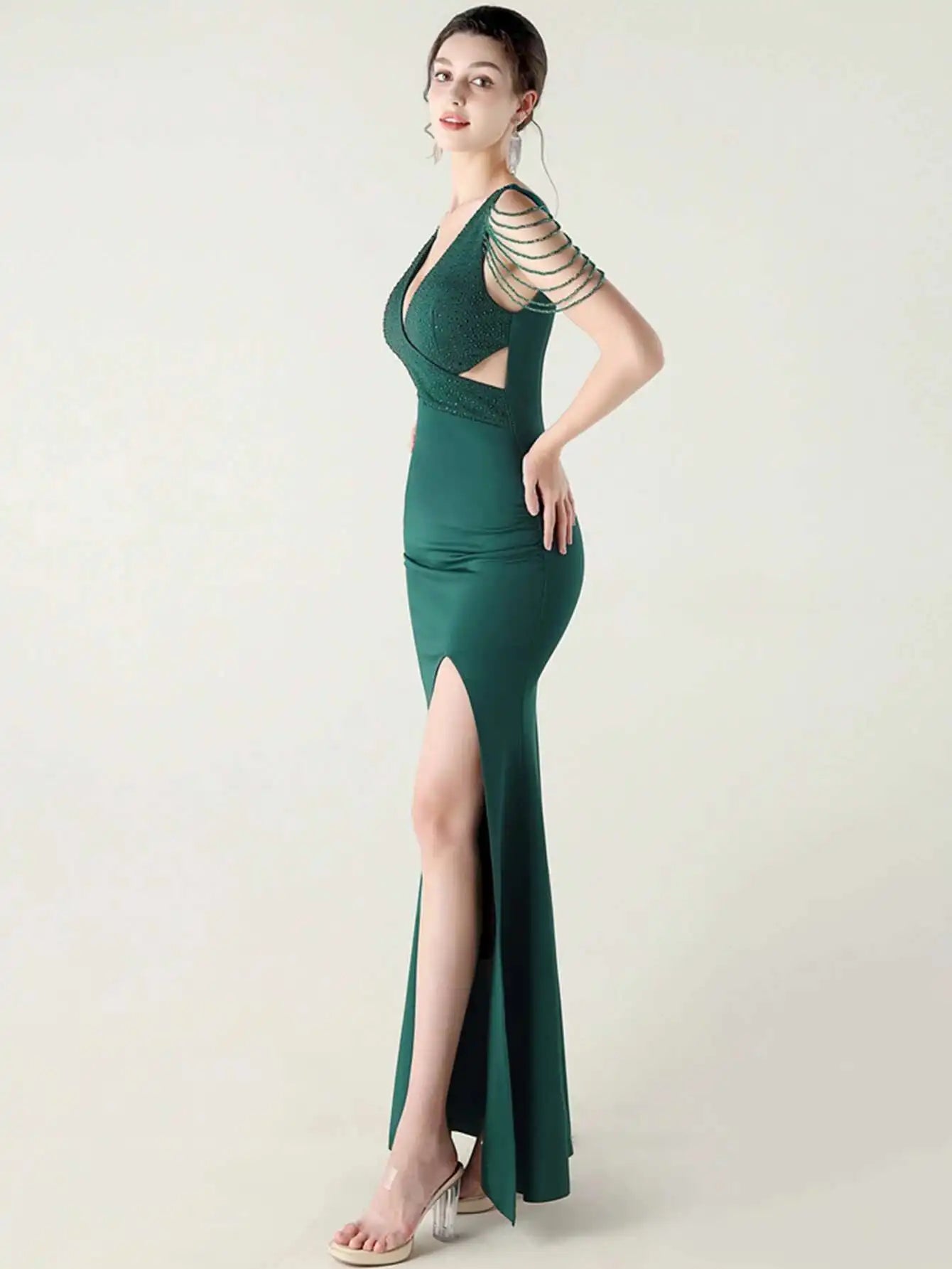 Elegant Backless Rhinestone Party Wedding Prom Evening Dresses
