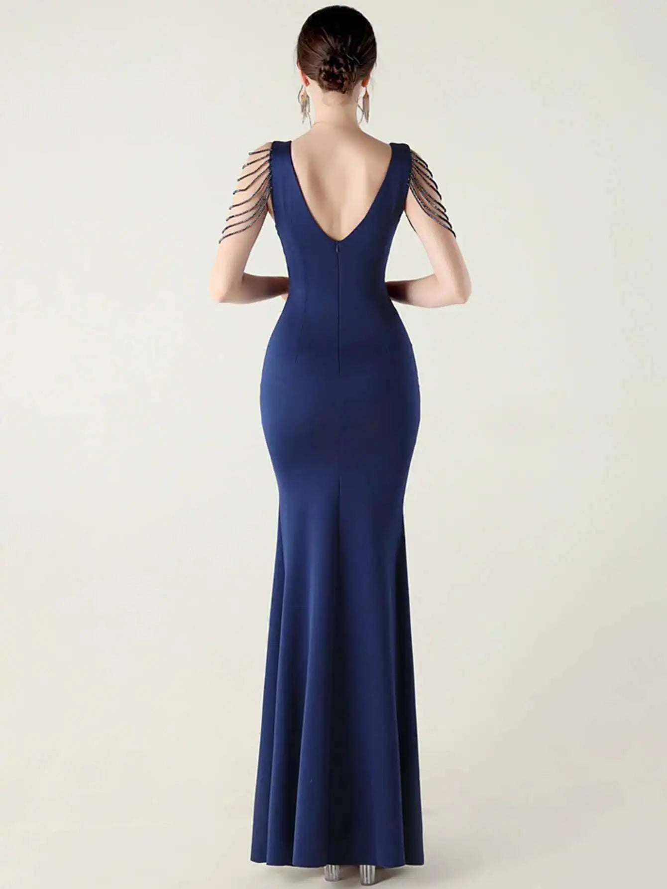 Elegant Backless Rhinestone Party Wedding Prom Evening Dresses