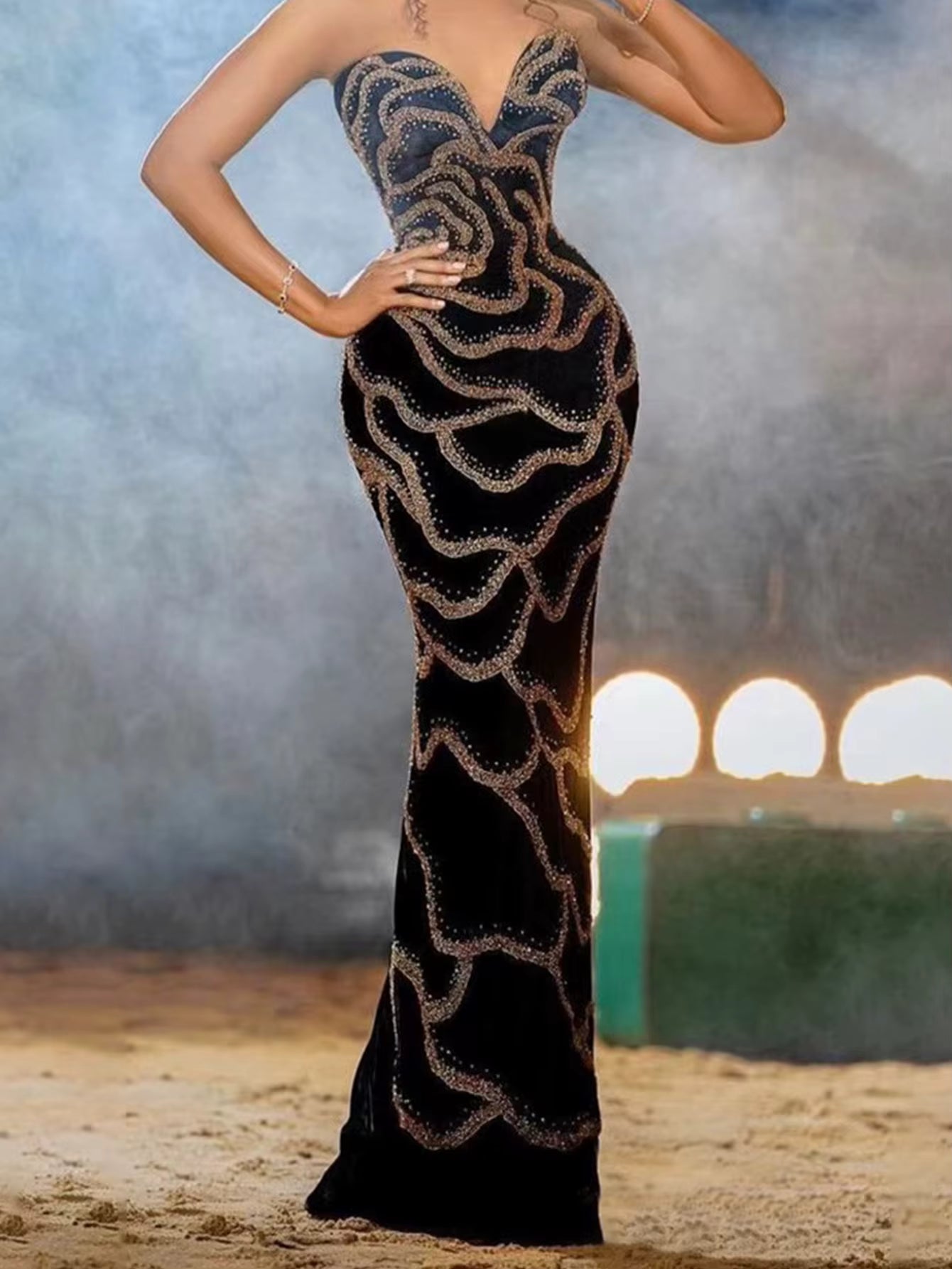 Elegant Backless Sequin Birthday Party Bodycon Maxi Dress