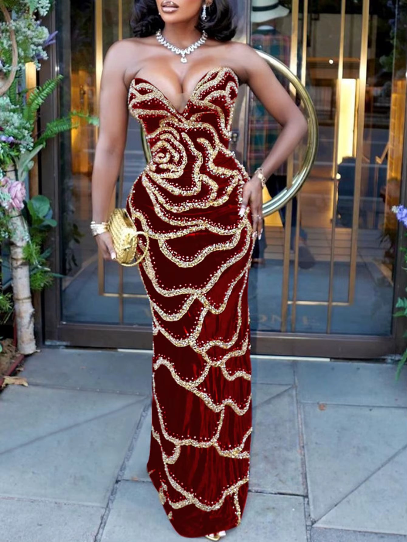 Elegant Backless Sequin Birthday Party Bodycon Maxi Dress