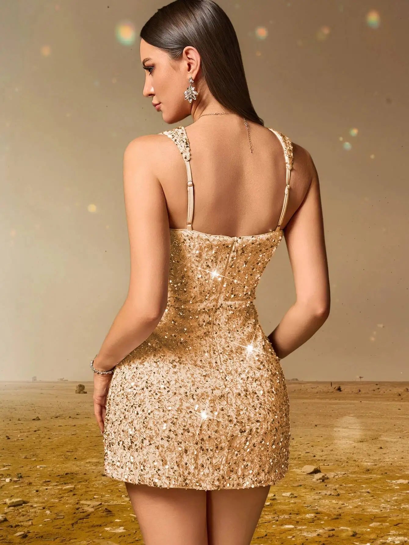 Elegant Backless Sequin Cocktail Party Short Birthday Evening Dresses