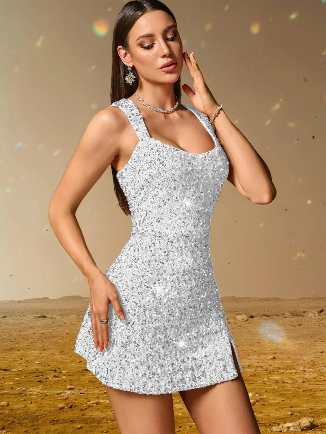 Elegant Backless Sequin Cocktail Party Short Birthday Evening Dresses