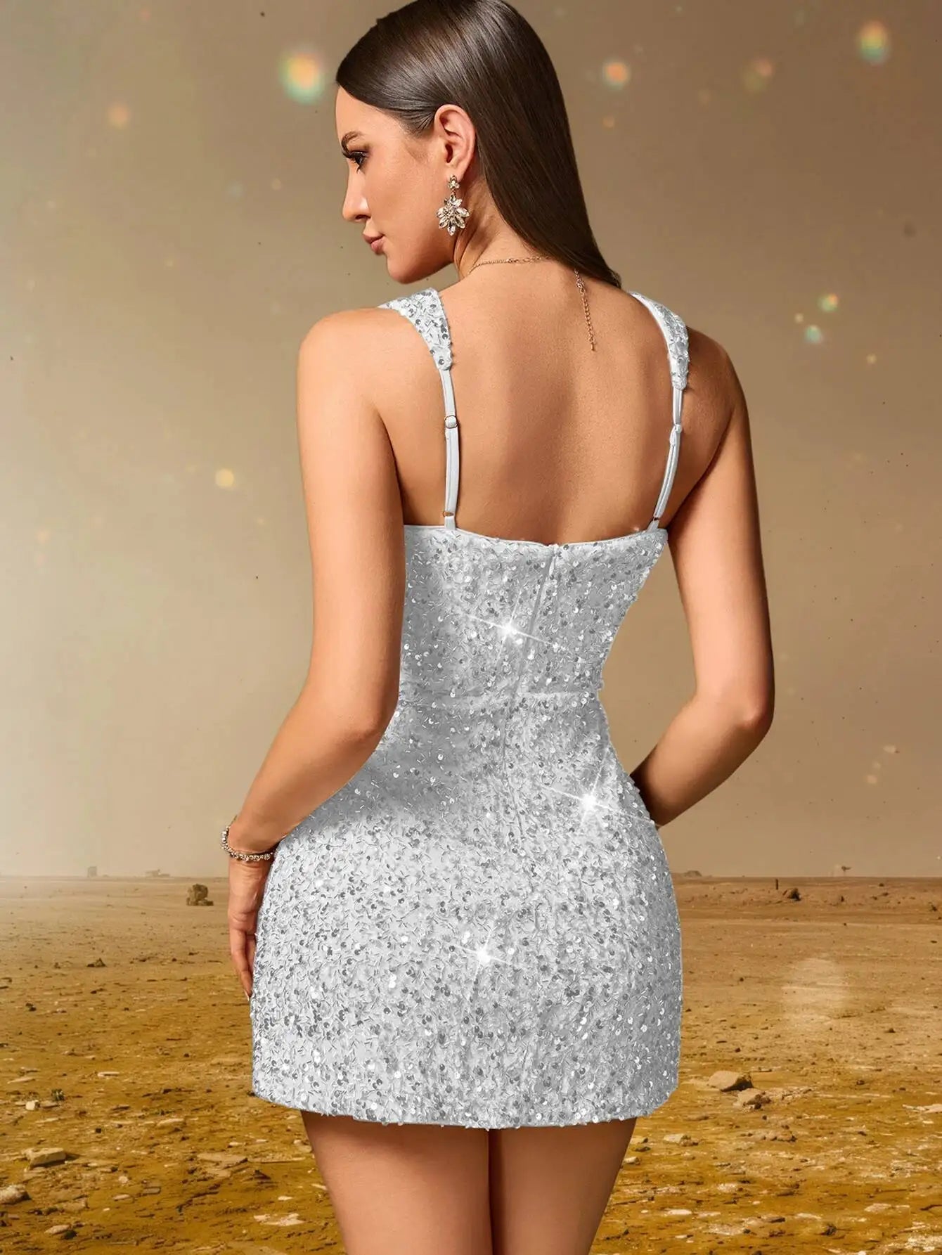 Elegant Backless Sequin Cocktail Party Short Birthday Evening Dresses