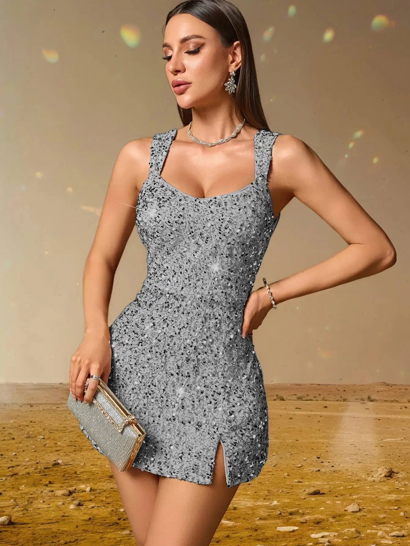 Elegant Backless Sequin Cocktail Party Short Birthday Evening Dresses