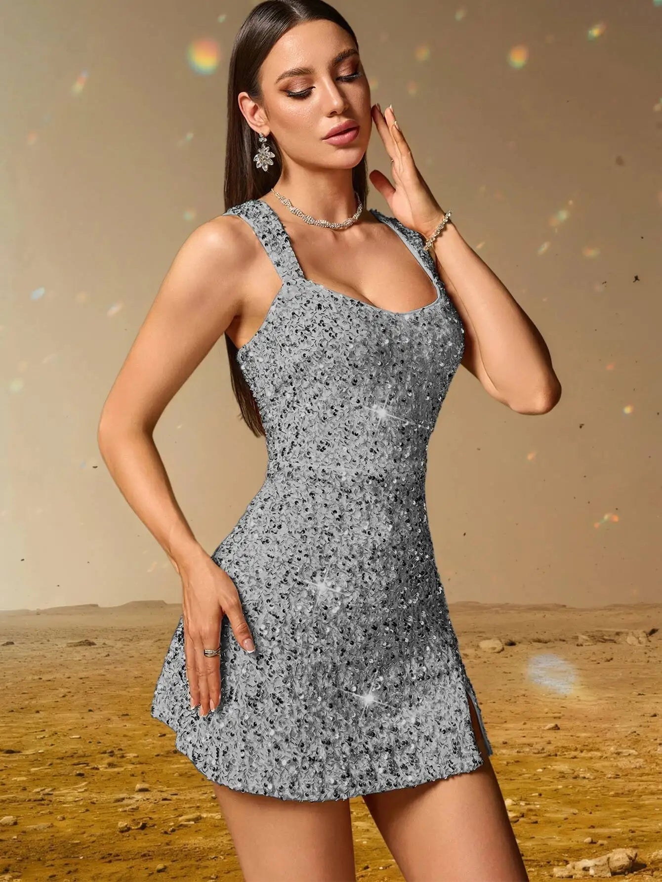 Elegant Backless Sequin Cocktail Party Short Birthday Evening Dresses