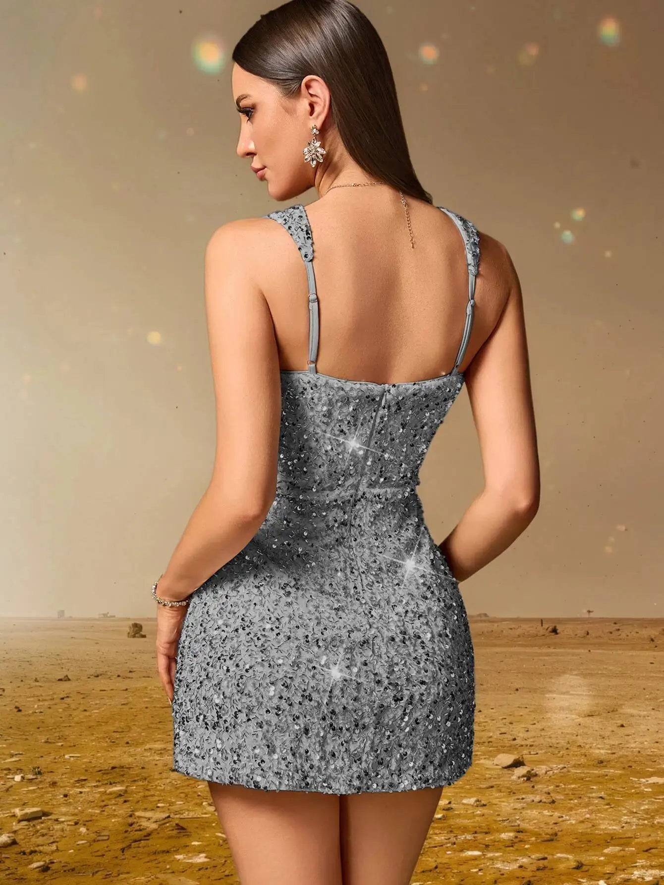 Elegant Backless Sequin Cocktail Party Short Birthday Evening Dresses