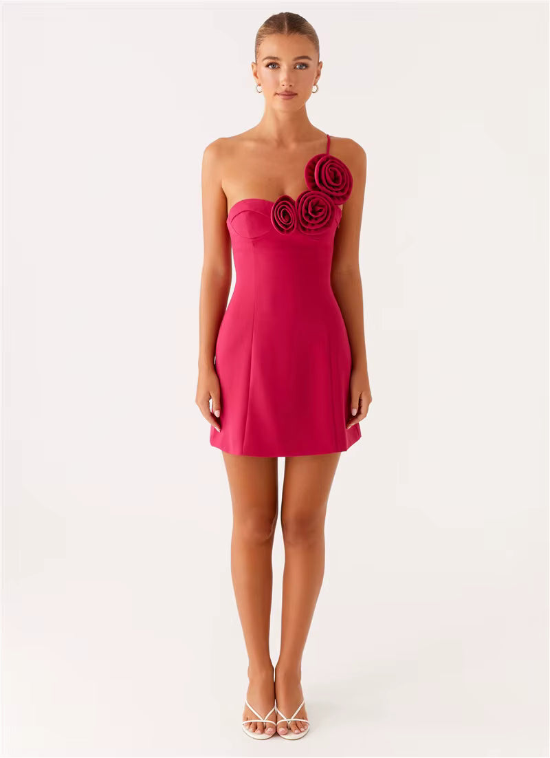 Elegant Backless Solid Off-shoulder Backless A-line Club Mini Dress