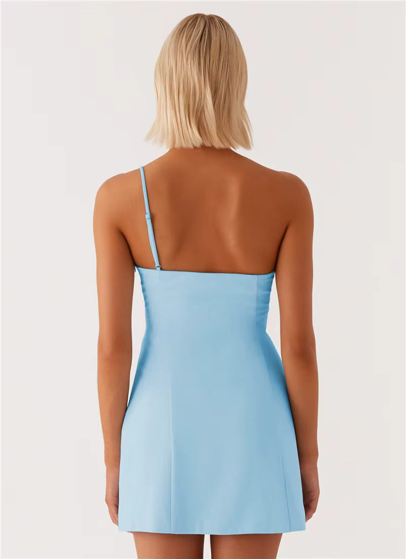 Elegant Backless Solid Off-shoulder Backless A-line Club Mini Dress