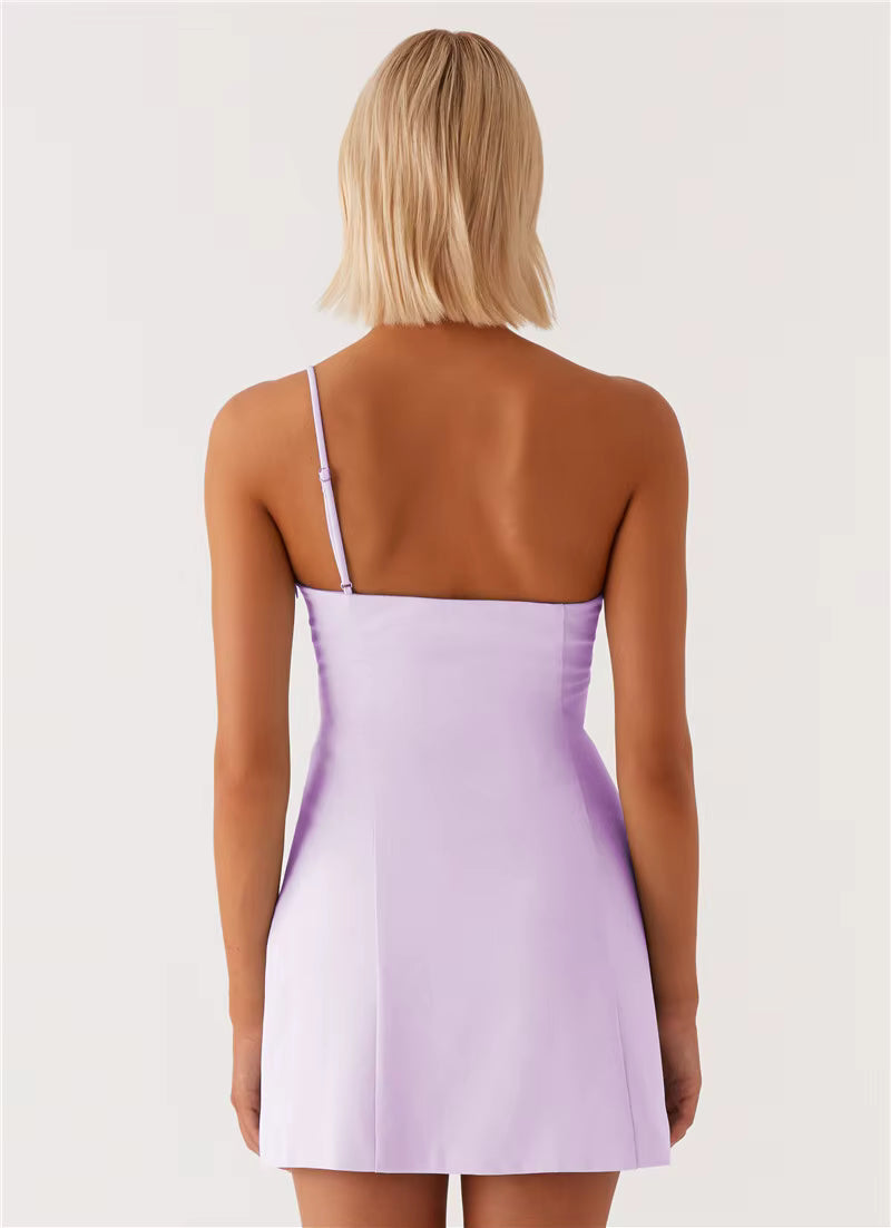 Elegant Backless Solid Off-shoulder Backless A-line Club Mini Dress