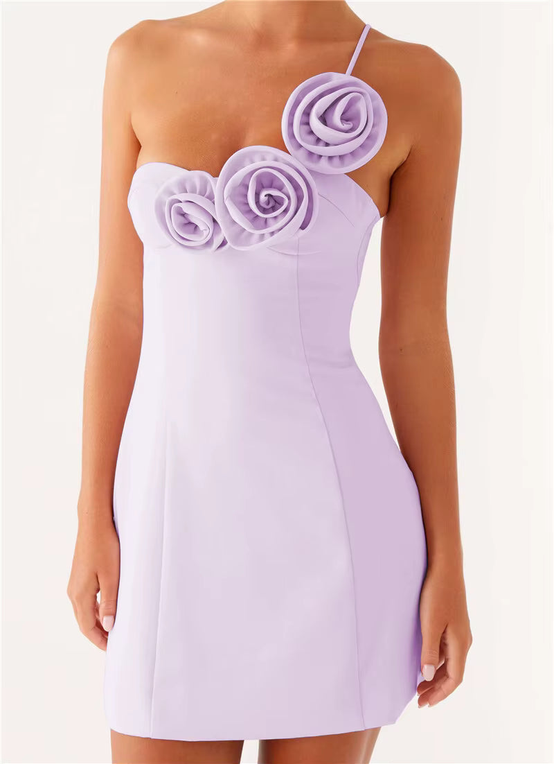 Elegant Backless Solid Off-shoulder Backless A-line Club Mini Dress