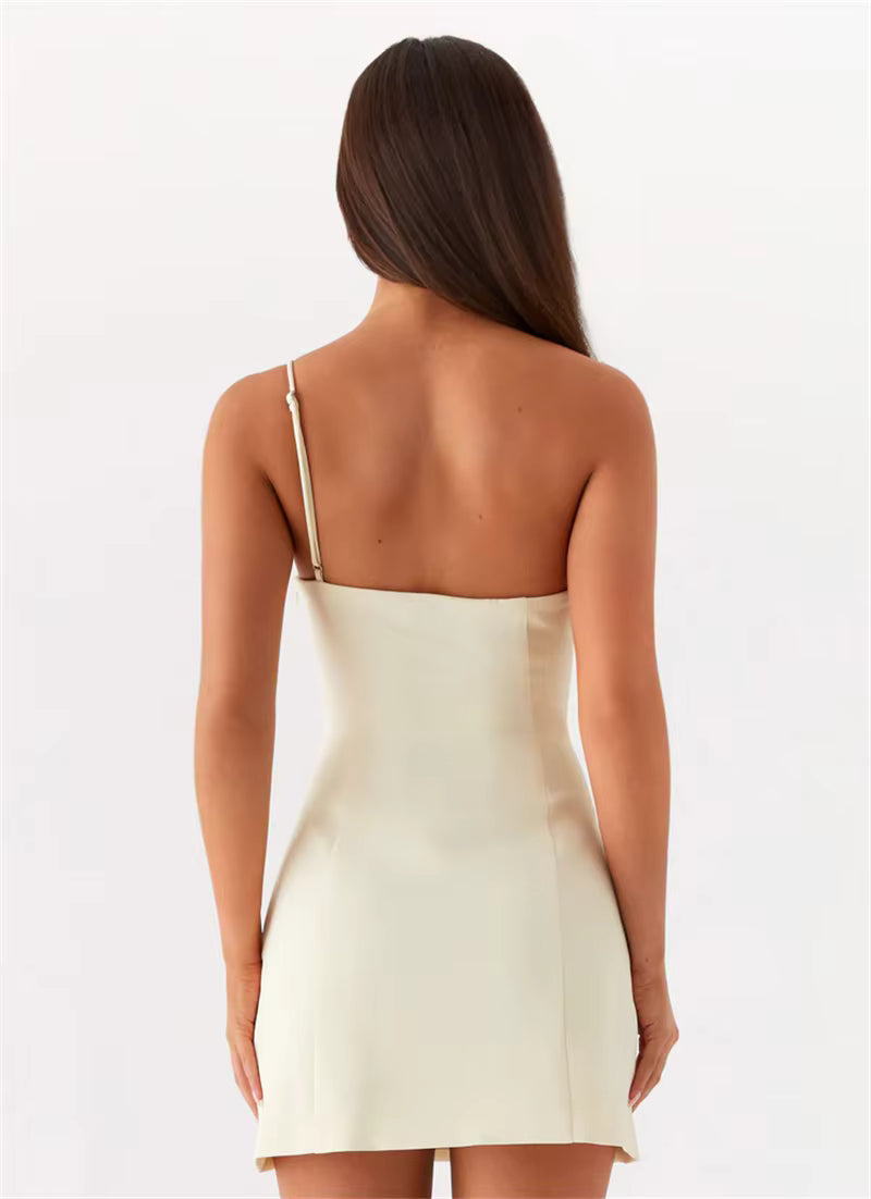 Elegant Backless Solid Off-shoulder Backless A-line Club Mini Dress