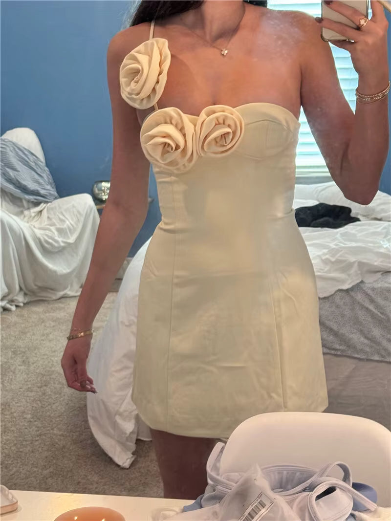 Elegant Backless Solid Off-shoulder Backless A-line Club Mini Dress