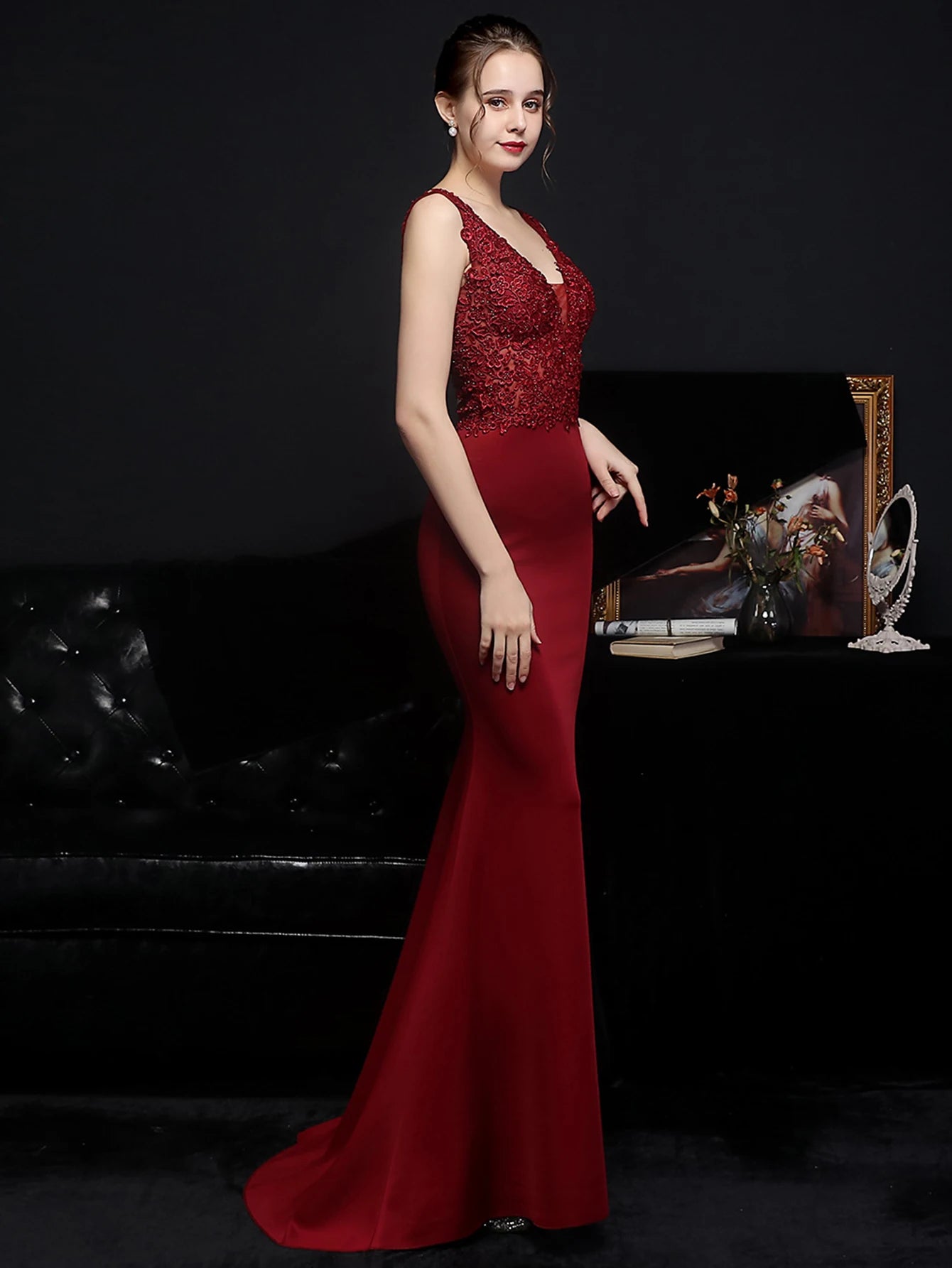 Elegant Backless Spaghetti Strap Rhinestone Lace Maxi Dress