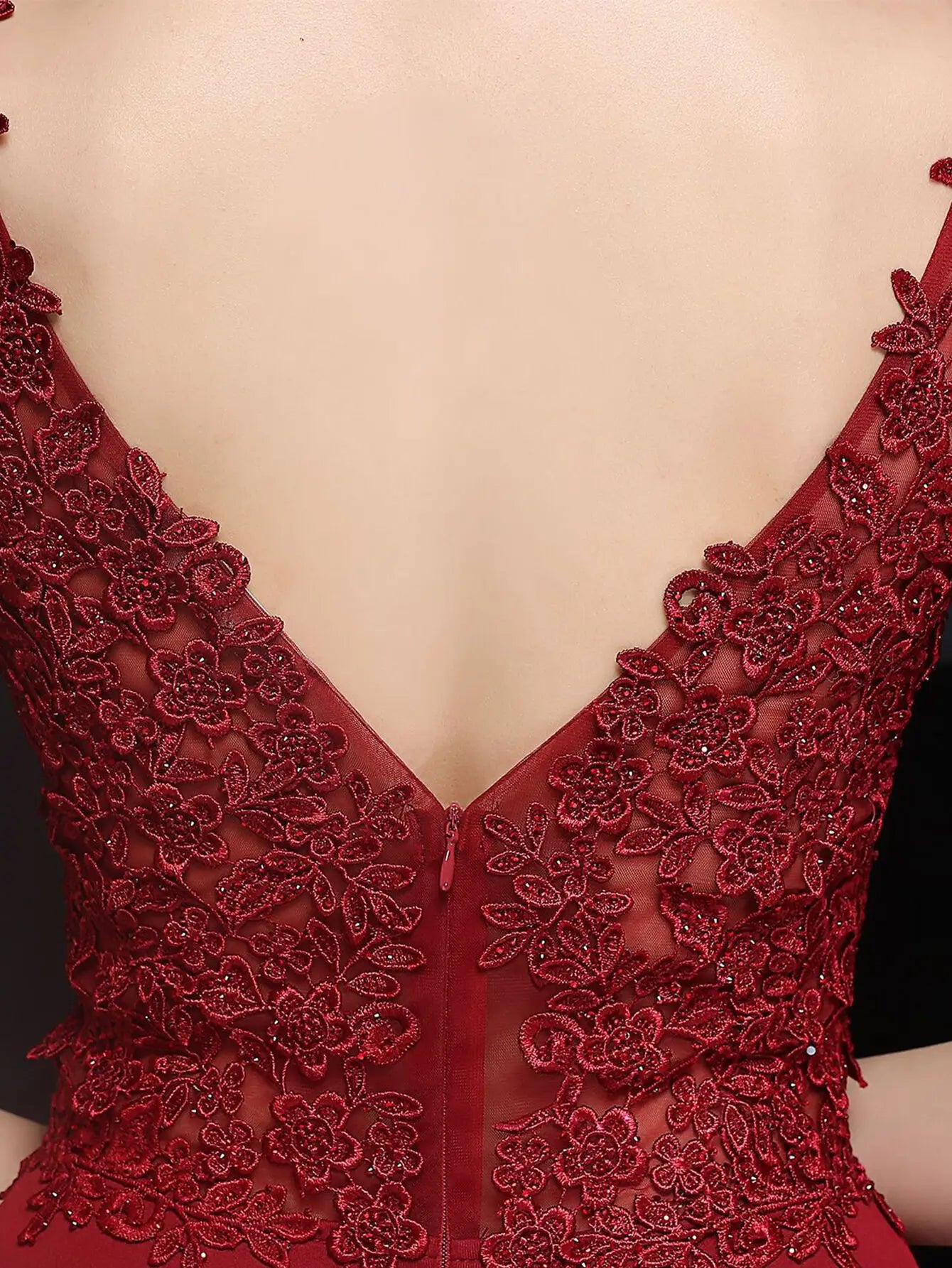 Elegant Backless Spaghetti Strap Rhinestone Lace Maxi Dress