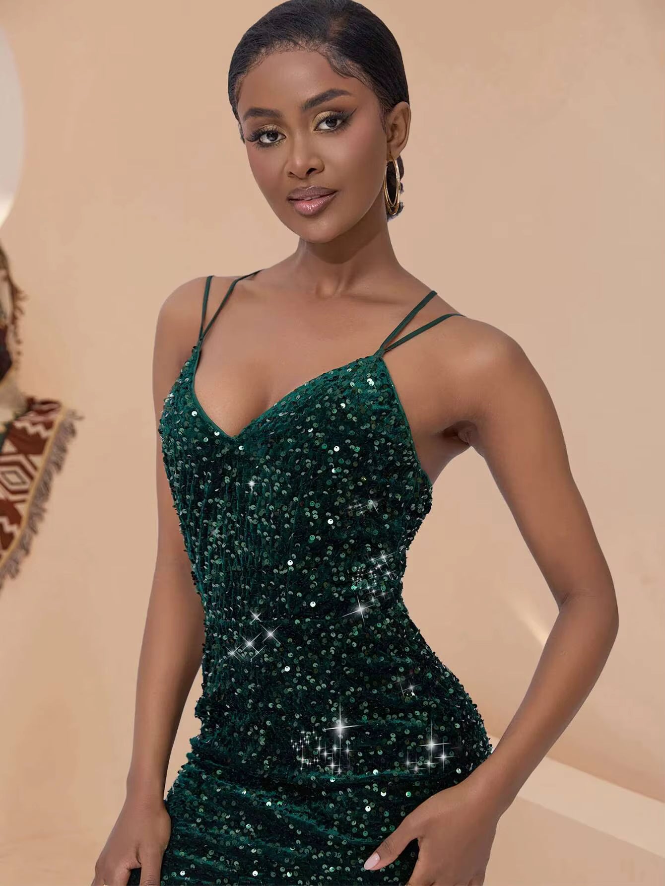 Elegant Backless Spaghetti Strap Sequin Mini Bodycon Dresses