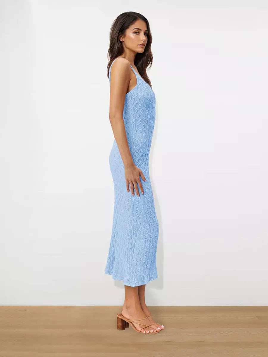 Elegant Backless Spaghetti Straps Sleeveless Lace Midi Dress