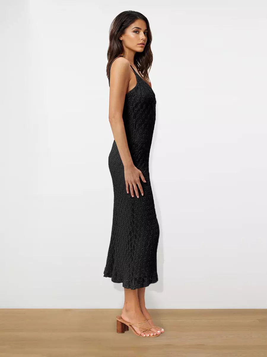 Elegant Backless Spaghetti Straps Sleeveless Lace Midi Dress