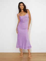 Elegant Backless Spaghetti Straps Sleeveless Lace Midi Dress