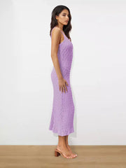 Elegant Backless Spaghetti Straps Sleeveless Lace Midi Dress