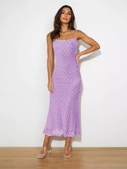 Elegant Backless Spaghetti Straps Sleeveless Lace Midi Dress