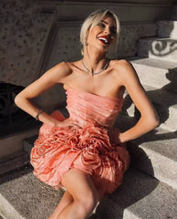 Elegant Backless Strapless Ruffles Flowers Birthday Party Ball Gown