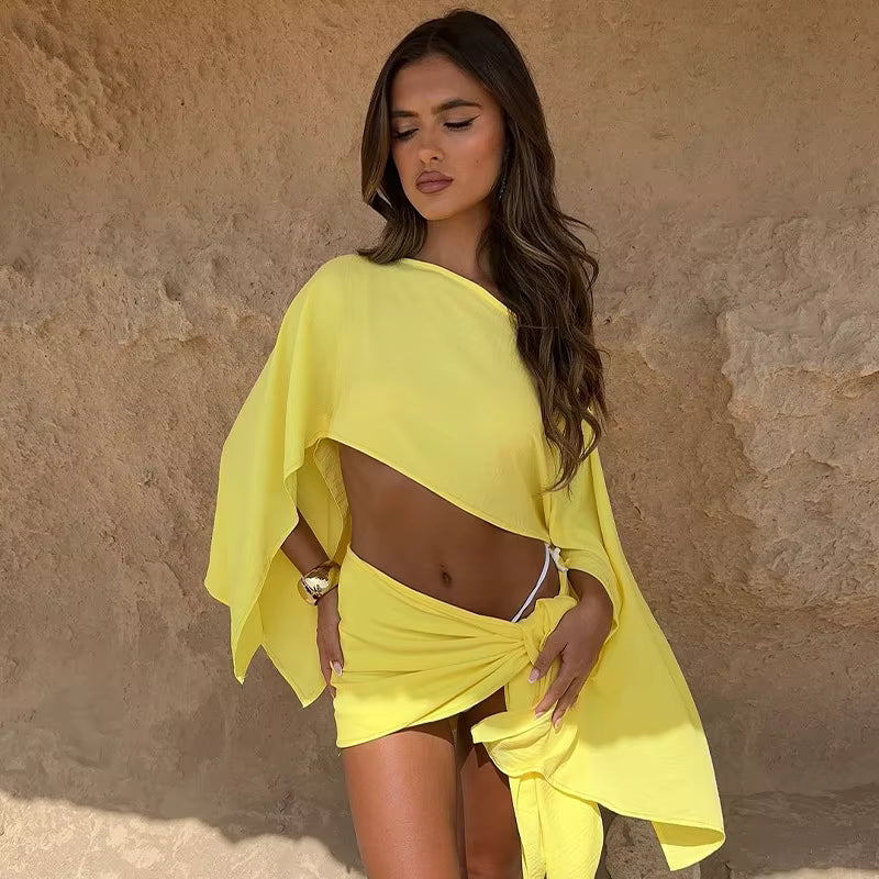 Elegant Backless Top High Waisted Off-shoulder Short Mini Dress Set