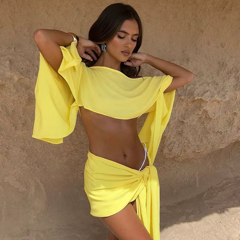 Elegant Backless Top High Waisted Off-shoulder Short Mini Dress Set