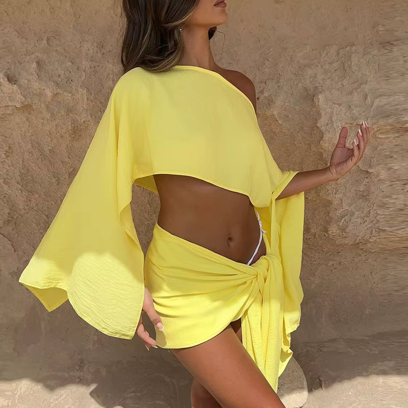 Elegant Backless Top High Waisted Off-shoulder Short Mini Dress Set