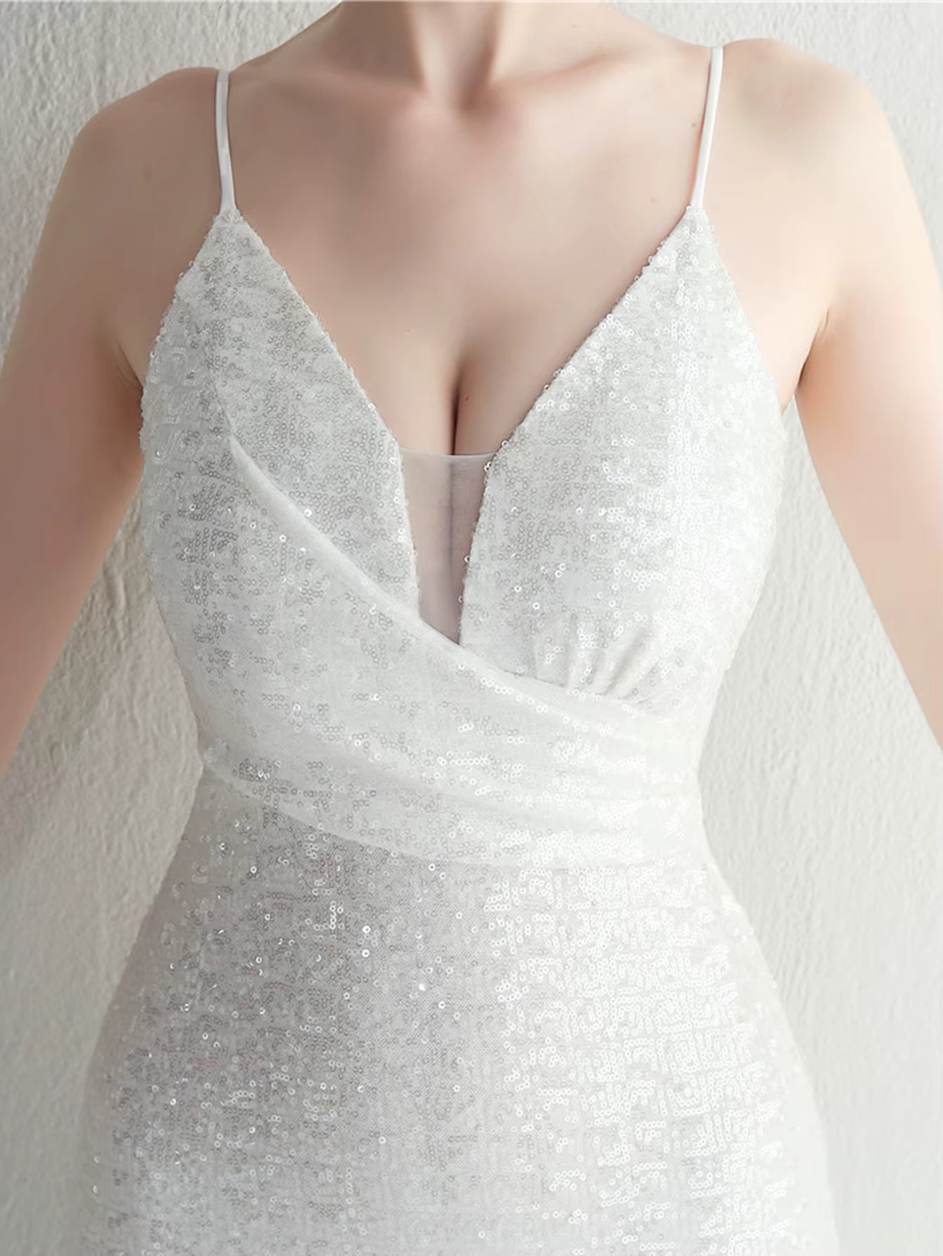 Elegant Backless V-Neck Slip Floor-Length Sequin Maxi Dresses