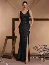 Elegant Backless V-neck Floor-Length Formal Evening Prom Maxi Dresses