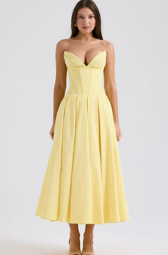 Elegant Backless V-neck High Waist Solid Color Strapless Sleeveless Long Dress
