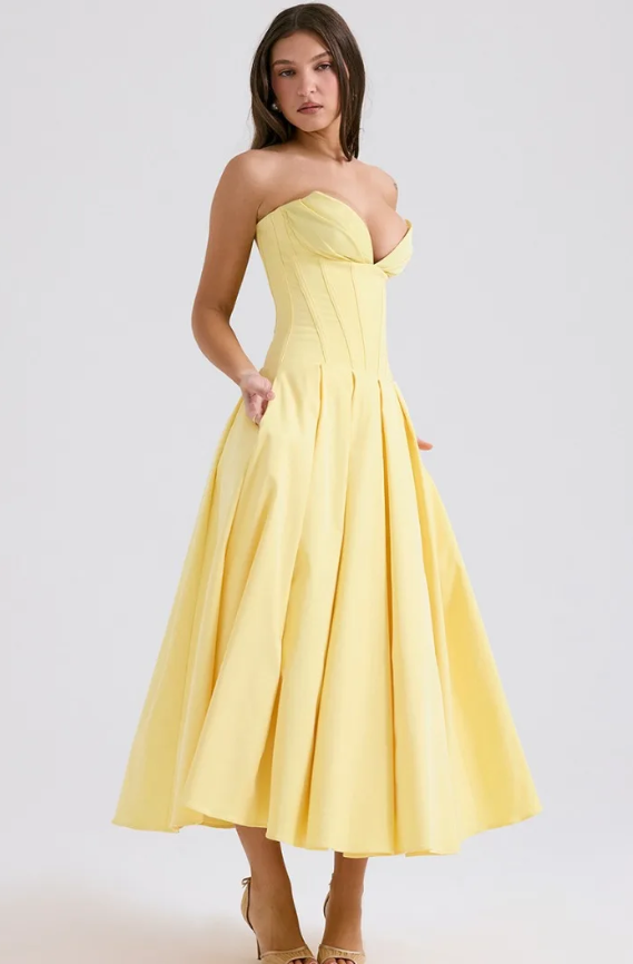 Elegant Backless V-neck High Waist Solid Color Strapless Sleeveless Long Dress