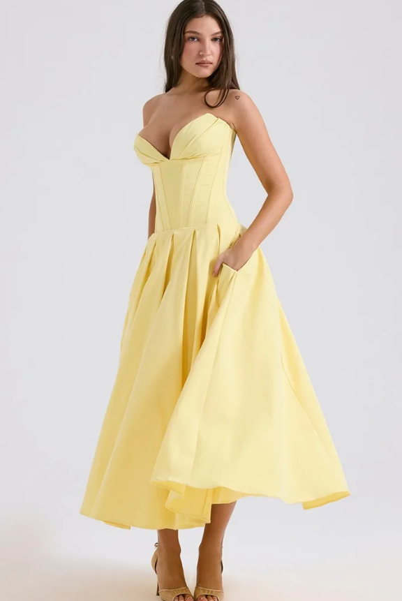 Elegant Backless V-neck High Waist Solid Color Strapless Sleeveless Long Dress