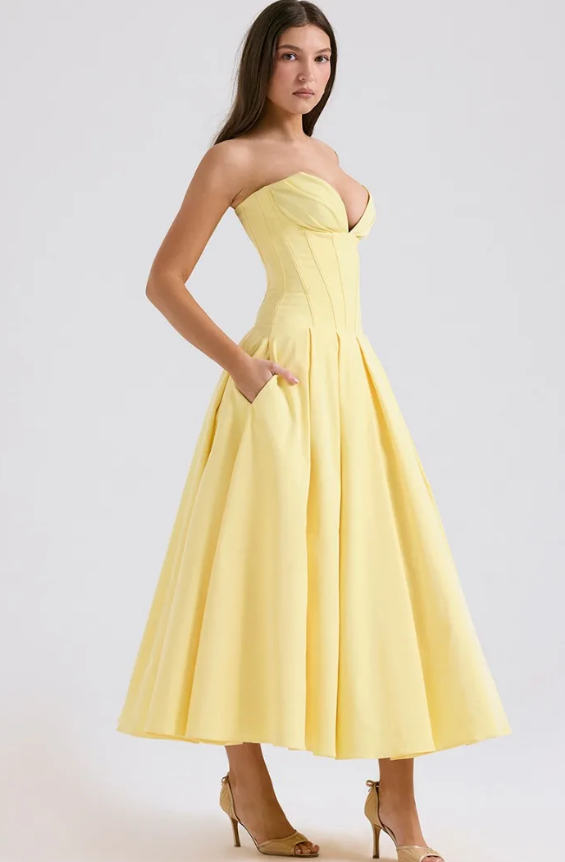 Elegant Backless V-neck High Waist Solid Color Strapless Sleeveless Long Dress