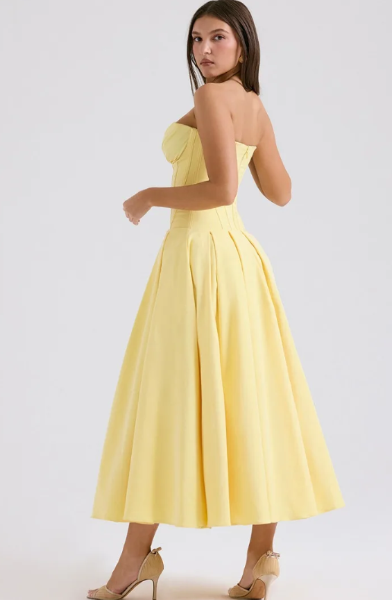 Elegant Backless V-neck High Waist Solid Color Strapless Sleeveless Long Dress