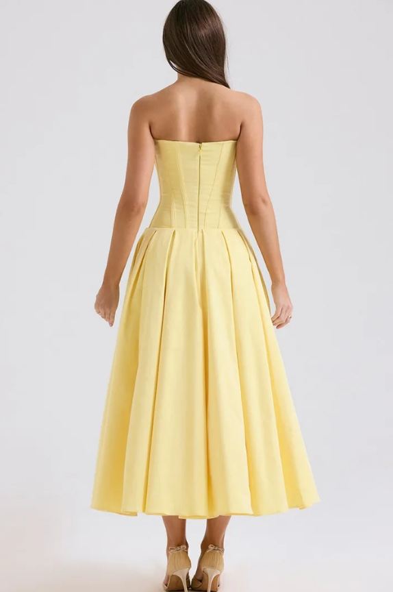 Elegant Backless V-neck High Waist Solid Color Strapless Sleeveless Long Dress