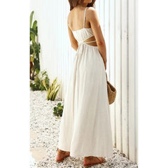 Elegant Backless Waist Hollow Out Casual Maxi Dress
